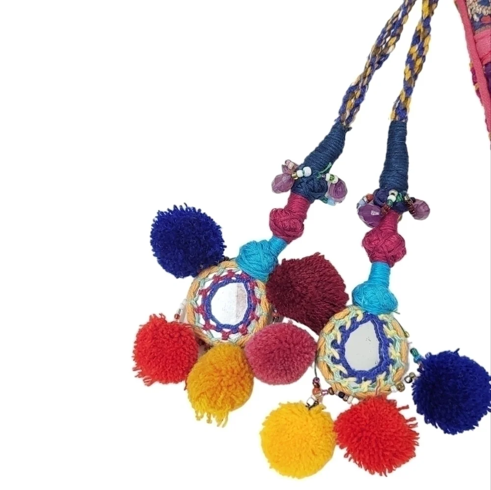 Colorful boho envelope purse bag pom pom embroidery